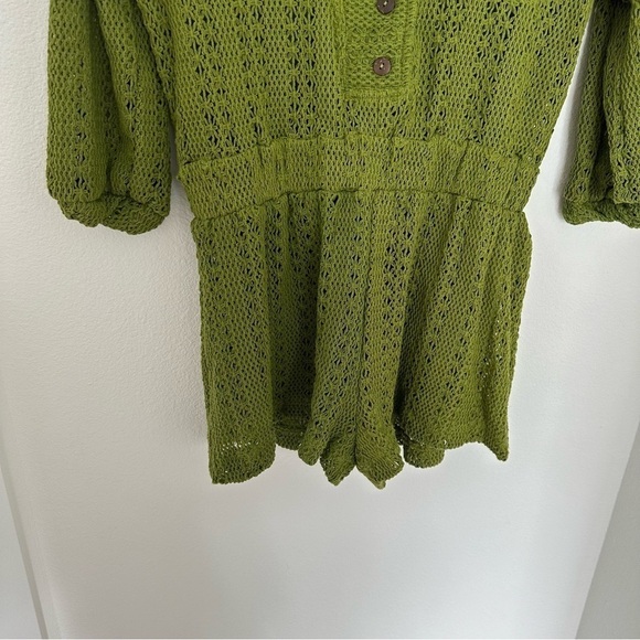 Free People Ryan Knit Crochet Romper Green One Piece Size XS Women’s Collared - Picture 6 of 11